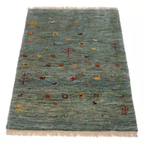 Perserteppich Gabbeh Loribaft Qashqai 119 x 82cm modern handgeknüpft Blau Neu - Bild 1 von 9