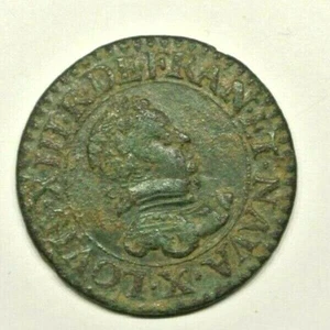 KING LOUIS XIII DOUBLE TOURNOIS(circula louisiane ) 1615 X+ AMIENS TTB RARE ètat - Picture 1 of 2