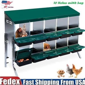 10 Holes Chicken Nesting Boxes Coop Metal Chicken Egg Laying Box with Lid Cover - Picture 1 of 8