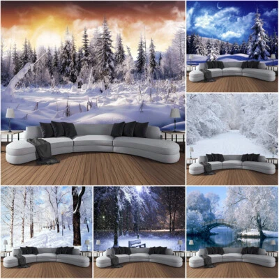 Large Snow Scene Tapestry 3D Winter Wonderland Wall Hanging Bedspread for Room - Image 1 of 4