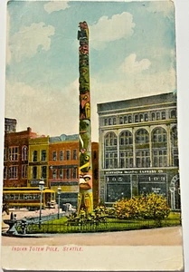 Postal Indian Totem Pole Railroad Northern Pacific Express Seattle WA - Imagen 1 de 2