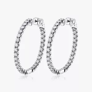 Full D Color Moissanite Big Hoop Earrings S925 Silver 18K White Gold Plated GRA - Picture 1 of 13