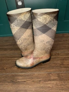 Burberry Rain Boots Women Nova Paisley Flowers Size 37 Approx 6.5 US - Picture 1 of 7