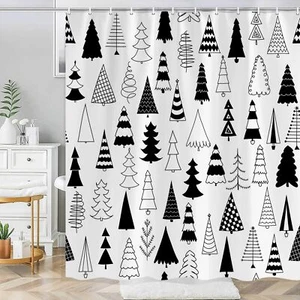 Christmas Tree Shower Curtain Winter Forest Pine Trees Fabric Shower Curtain ... - Picture 1 of 3
