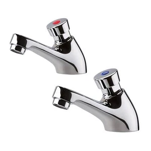 Pillar Basin Taps Hot & Cold Ergo Bathroom Non-Concussive Chrome ENKI BT4006 - Picture 1 of 4