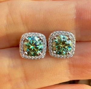 2ct Certified Sparkling Bling Green/Blue Diamond Earrings 925 Sterling Silver - Picture 1 of 8