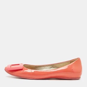 Roger Vivier Coral Pink Patent Leather Belle Vivier Ballet Flats Size 34.5 - Picture 1 of 9