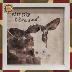 Simply Blessed Calf White Distressed Framed Artwork Cow G36236 - Picture 1 of 2