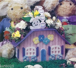 **BUNNY CHALET EASTER BASKET**PATTERN ONLY**PLASTIC CANVAS PATTERN** - Picture 1 of 1