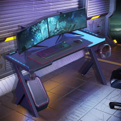 UNHO 100/120/140cm Large Computer Gaming Desk PC Table Home Office Desk RGB Lighting