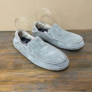OluKai Nohea Slip On Casual Slippers Gray Suede Comfort Fuzzy Womens 9 - Picture 1 of 9