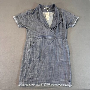 TRINA TURK Women's Size M Blue Denim Look Lyocell/ Linen S/S Frayed Wrap Dress - Picture 1 of 10