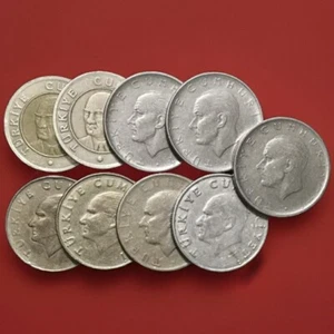 1957-2005 Turkey Lot Of Old Turkish Coins, 1, 25, 50 Lira X 9 Pieces. - Picture 1 of 10