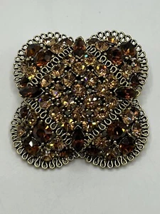 Lisner Light & Dark Brown Rhinestone Brooch Pin 1.75” - Picture 1 of 7