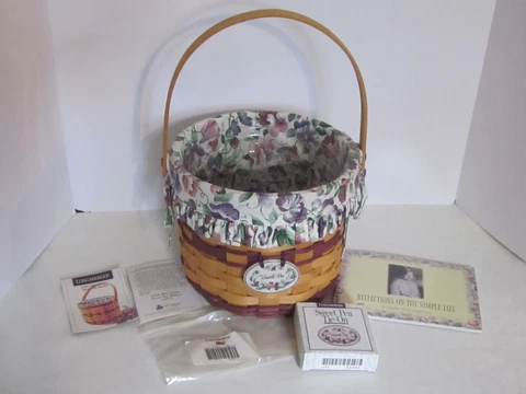 Longaberger 1996 May SWEET PEA Basket + Prot + Liner + Tie On ~ 7th in Series Cover