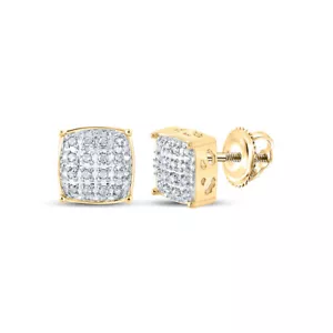 10K Yellow Gold Mens Round Diamond Square Earrings 1/10 Cttw - Picture 1 of 2
