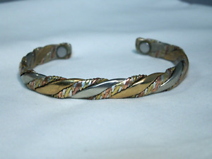 Cuff Bracelet,Large Size Sergio Lub.Copper,Brass,Silver Tone Magnetic