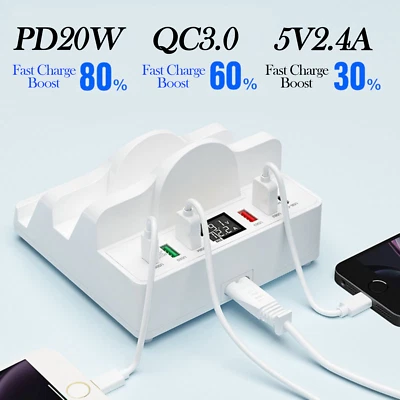 80W Multi USB Type C PD Fast Charger Wireless Charging Station For iPhone 16 15 - Image 1 of 4