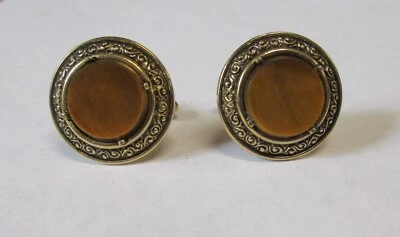 Gemelos Dante vintage firmados tono dorado ágata marrón Foto 1 de 4