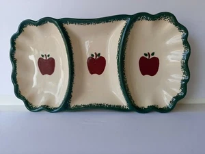Vintage Steingut Apfel Sponeware 3-teilig geteilt Relish Tablett - Bild 1 von 5