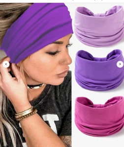 Womens Bandana Wide Knotted Headband Hair Tie Band Burgundy Purple Mauve 1017 - Picture 1 of 8