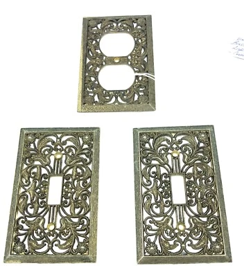 Vintage! 3Pc. Set of Victorian Bronze Light Switch /Outlet Covers & Brass Screws - Image 1 of 3