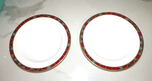 VTG PAIR (2) RALPH LAUREN McLEAN TARTAN RIMMED SOUP BOWLS  NEVER USED BONE CHINA - Picture 1 of 6