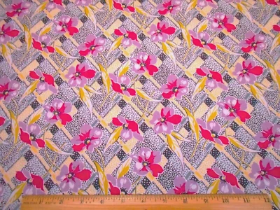 Quilt Fabric By Yard Pink Purple GREEN Floral Wht Yellow Black Premium Cotton #C - Image 1 of 2