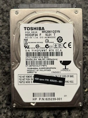 Toshiba 250Gb 2.5" Laptop Sata HDD Hard Disk Drive MK2561GSYN HDD2F24 TESTED 250 - Image 1 of 2