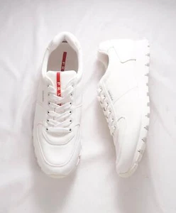 $950 PRADA - *Line Rossa* White Sneakers With Logo Detail - 12.5 US (11.5 IT) - Picture 1 of 9