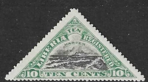Liberia 1919, 10c Harper  triangle, frame of stamp slightly DOUBLED #F17 - Picture 1 of 1