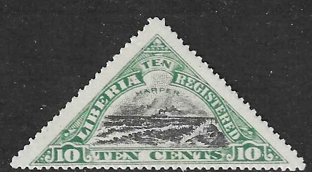 Liberia 1919, 10c Harper  triangle, frame of stamp slightly DOUBLED #F17 - Image 1 of 1