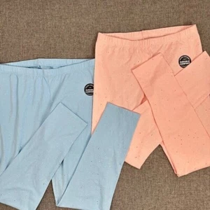 NEW There Abouts Girls Teens (2) Sparkle Glitter Leggings Blue & Peachy Pink  XL - Picture 1 of 14