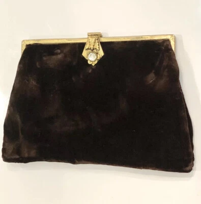 NRA Ladies Handbag Velvet Jeweled Metal Frame Purse Vintage Bag Clutch - Image 1 of 4