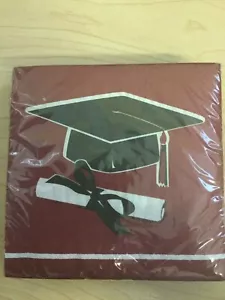 Graduation Napkins Grad Beverage Napkins Burgundy 36ct Favor Party Supplies - Picture 1 of 1