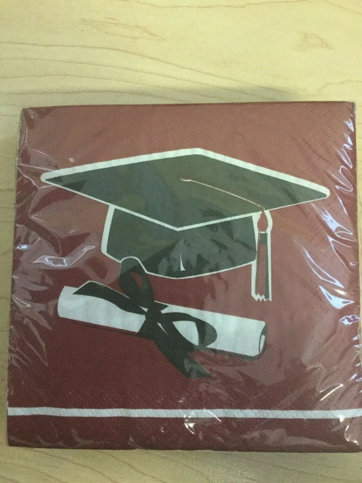 Graduation Napkins Grad Beverage Napkins Burgundy 36ct Favor Party Supplies - Image 1 of 1