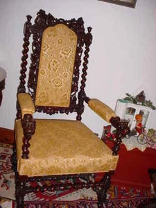 19TH CENNTURY JACOBEAN STYLE OR HUNT CARVED AND UPHOLSTERED CHAIR - Picture 1 of 6