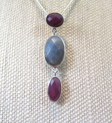 Mine Finds Jay King Pink Sapphire & Labradorite Pendant with 18" Chain Necklace - Image 1 of 4