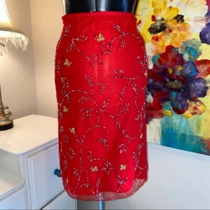 French Connection Beaded Red Skirt, Red, 10 - Picture 1 of 5