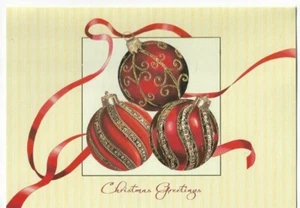 NEW CHRISTMAS CARD approx 5.5 x 8" - Red & Gold Ornaments w/Envelope - Picture 1 of 3