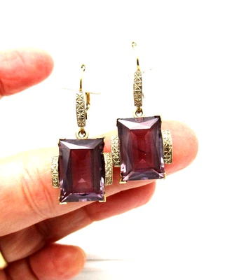 Pendientes colgantes antiguos de zafiro púrpura violeta de oro amarillo de 14K [E354] Foto 1 de 4