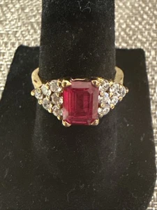 ANELLO DESIGNER FIRMATO ARGENTO STERLING 925 VERMEIL pietra nascita rosa e zirconi misura 6 - Foto 1 di 7