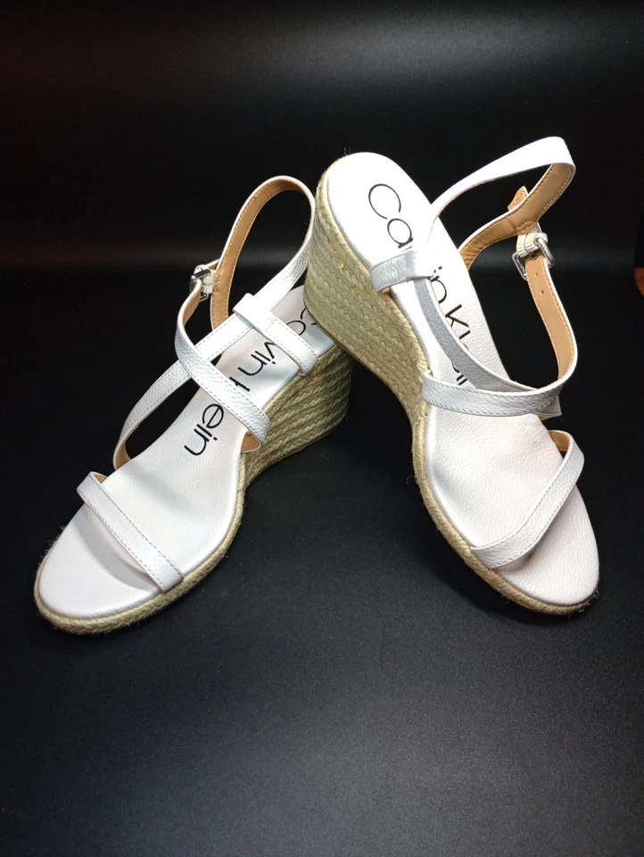 Женские кожаные эспадрильи на каблуке с ремешком на лодыжке Calvin Klein размер 8 сандалии обувь - Изображение 1 из 4