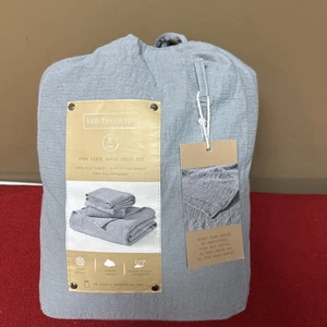 Bed Theory Co. 4-teiliges Gaze Leonore King Lakenset in Steinbruchblau weiche Textur Neu mit Etikett - Bild 1 von 8