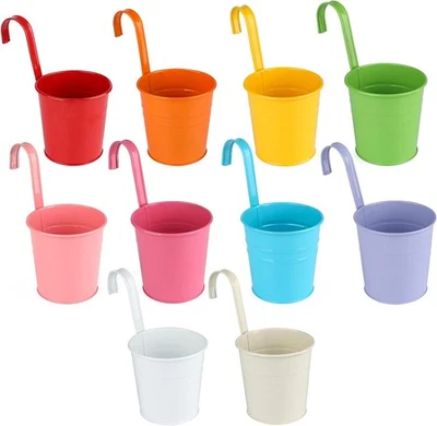 Hängetöpfe 10er Set, Bunt Hängende Blumentöpfe mit abnehmbarem Henkel für Balkon - Bild 1 von 4