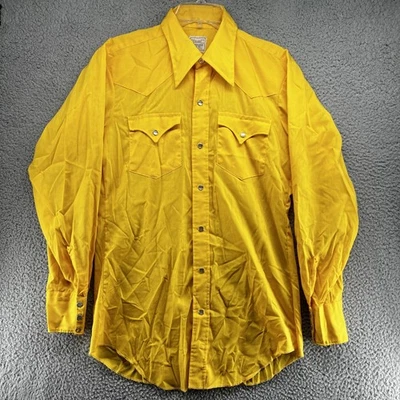 Vintage H Bar C Ranchwear Shirt Mens 15 1/2 34 Yellow Western Pearl Snap 80s - Image 1 of 4