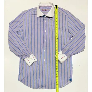 Robert Graham gestreiftes Button Down Hemd Herren L blau weiß Kragen Flip Cuffs - Bild 1 von 3