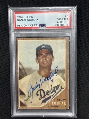 Sandy Koufax 1962 Topps Beautiful Hand Signed PSA 4 Auto 10 Dodgers #5 - Image 1 of 2