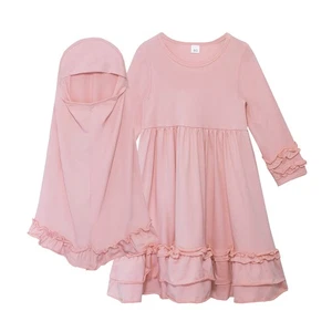 2pcs Muslim Kids Girls Abaya Hijab Scarf Prayer Kaftan Turkey Burka Sets Islamic - Picture 1 of 13