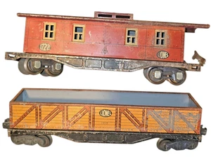 2 Vintage O Gauge Lionel  Tin Litho Caboose 1722 Gondola 1717 Remote Couplers - Picture 1 of 13
